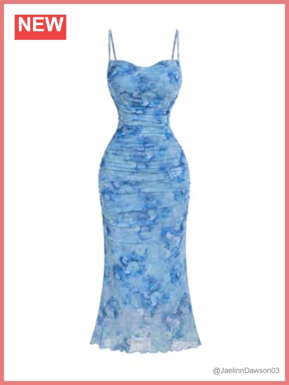 Floral Ruched Mesh Bodycon Midi Dress Spaghetti Strap Wedding Guest